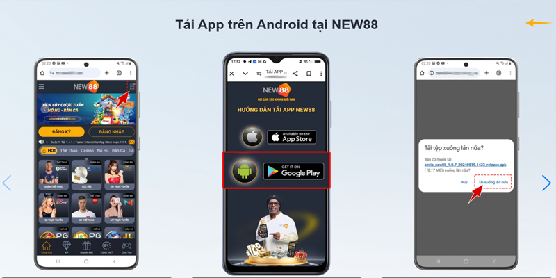 Thao tác tải app New88 tại Android